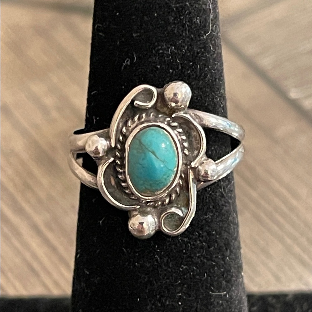 Vintage Native American Style Turquoise Silver Women's Ring Size 5 1/2” - Picture 3 of 17